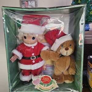 Precious Moments Santa Doll and Bear Set - Red and Brown
